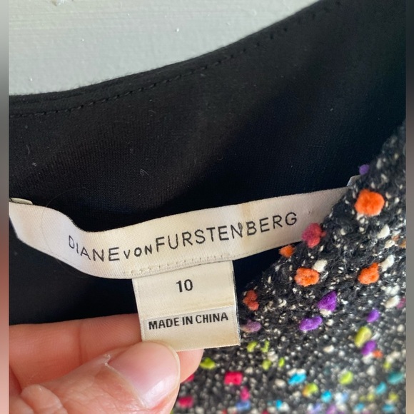 Diane von Furstenberg Carrie II Colorful Round Neck Solid Half Back Tweed sz 10 - Picture 10 of 13